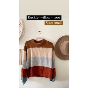 Block, earth toned sweater (brown, cream, green)